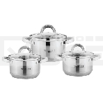 Набор посуды из нержавеющей стали со стеклянными крышками KELLI KL-4246 6 пред. 16 см -2,1; 18- см-2,9; 20 см-3,9 литра. 7-ми слойное капсульное дно. Индукция, фото 1