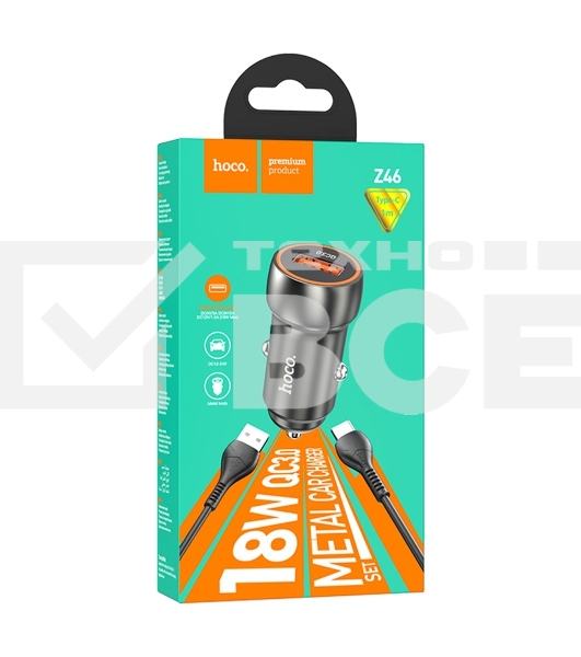 Автомобильная зарядка HOCO Z46 Blue shield, 1xUSB, 18W, серый металлик