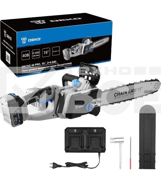 Пила цепная аккумуляторная бесщеточная DEKO DKCHS 40 PRO, 16
