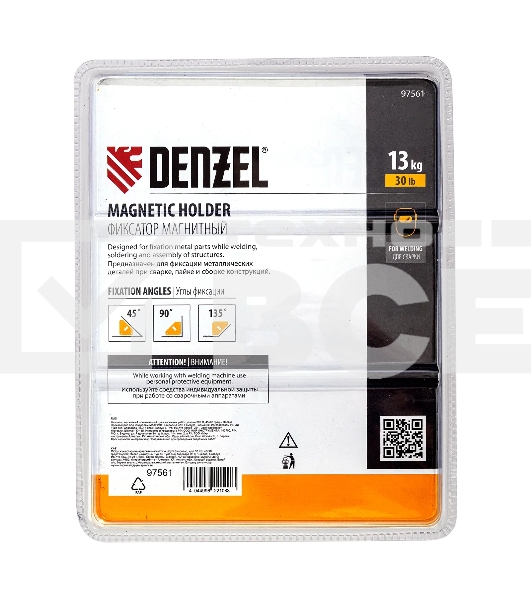 Фиксатор магнитный Denzel отключаемый для сварочных работ усилие 30 LB, 45х90 град.