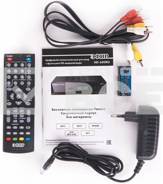 Ресивер эфирный цифровой DVB-T2 HD HD-600RU металл, дисплей, Эфир