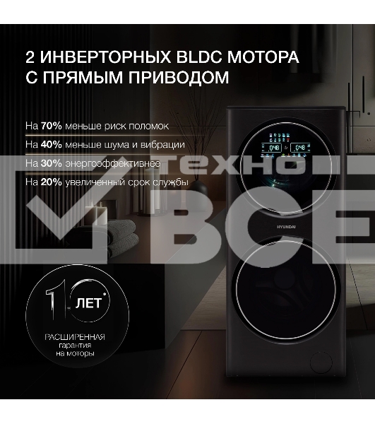 стирально-сушильная машина Hyundai Proxima WMD9424 темно-серебристый, загр. фронтальная макс.: 15 кг 1400 об/мин класс: А+++