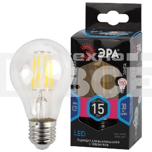 Лампочка светодиодная ЭРА F-LED A60-15W-840-E27 Е27 / Е27 15Вт филамент груша нейтральный белый свет