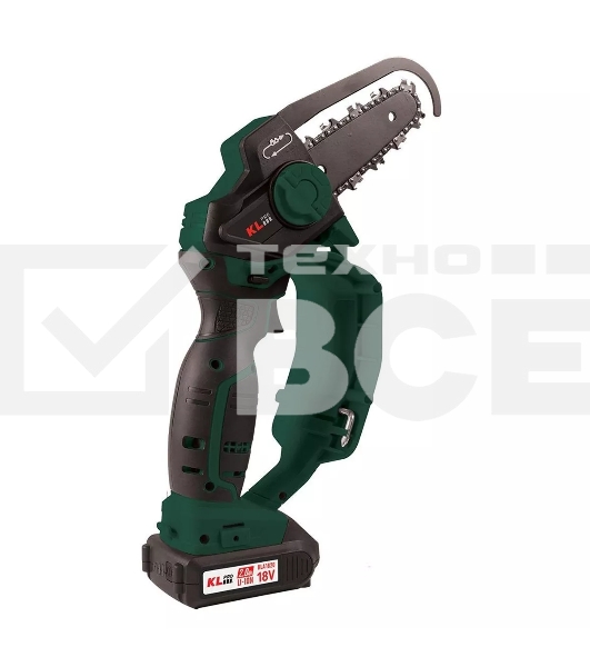 Профессиональная аккумуляторная цепная мини-пила KLPRO KLBZT18-20 (18В, Li-ion-2шт 2,0А·ч, ЗУ 2,4А, 3200 об/мин, 110мм)