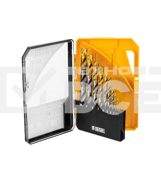 Набор сверл по металлу Denzel 1-10 мм, Р6М5-TiN, Golden Tip, 10 шт 723001