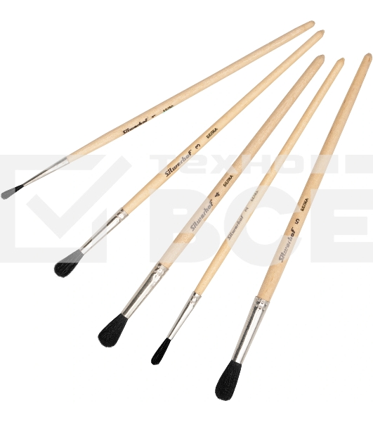 Набор кистей Silwerhof Color белка имитация (набор 5шт) круглая №1-5, деревянная ручка