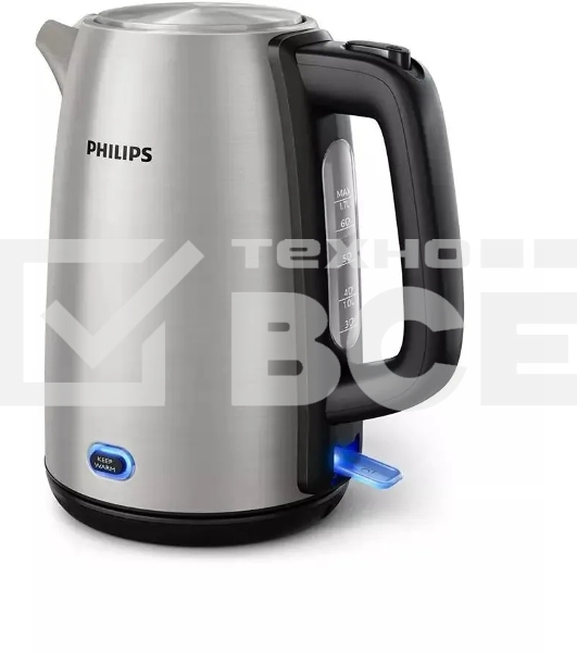 Чайник Philips HD9353/90 объем 1.7 л мощность 2060 Вт индикация включения, поддержание тепла закрытая спираль установка на подставку в любом положении стальной корпус