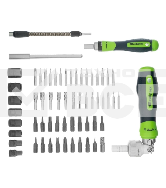 Набор отверток Сибртех отвертки реверсиные с набором бит торцевых головок 61 предметов crv