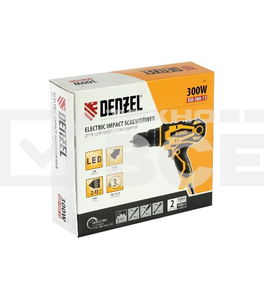 Дрель-шуруповерт Denzel ISD-300-13, Сетевая, 330Вт, Ударная