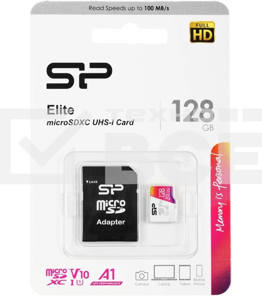 Флеш карта microSD 128Gb Silicon Power Elite A1 microSDXC Class 10 UHS-I U3 100 Mb/s (SD адаптер)