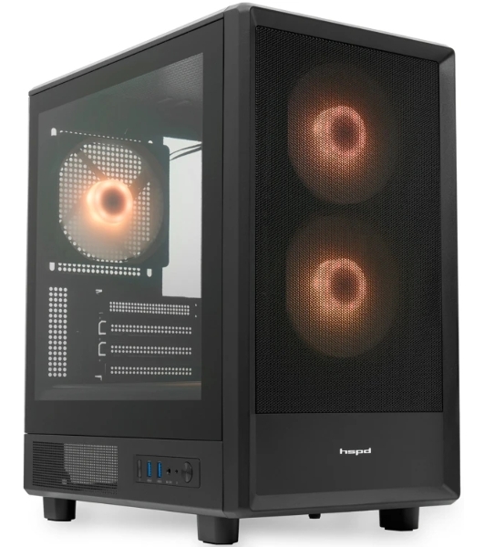 Компьютерный корпус HSPD M310, Mesh Mini-tower, черный, TG, 0.4 SPCC, 3x120мм ARGb mATX, mITX 180/280/160мм 1x2.5', 1x3.5', 4xPCI 2xUSB-A 3.0 452x277x418мм