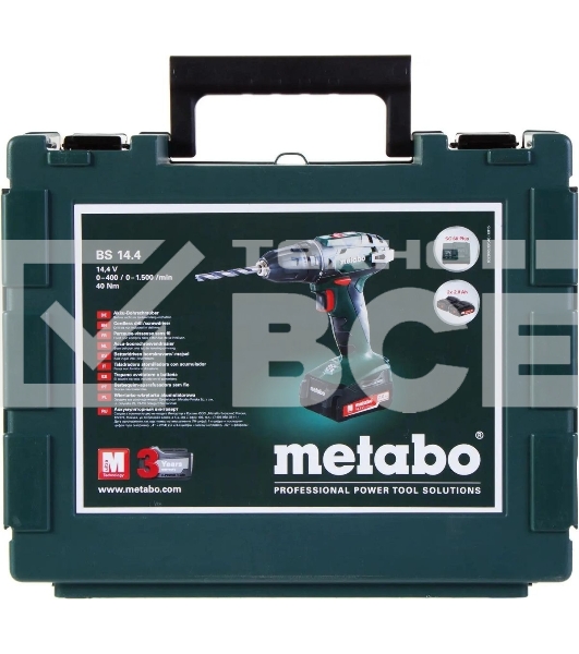 Дрель-шуруповерт Metabo BS 14.4 Li 602206540, Аккумуляторный, 14,4В, 2 АКБ, Кейс