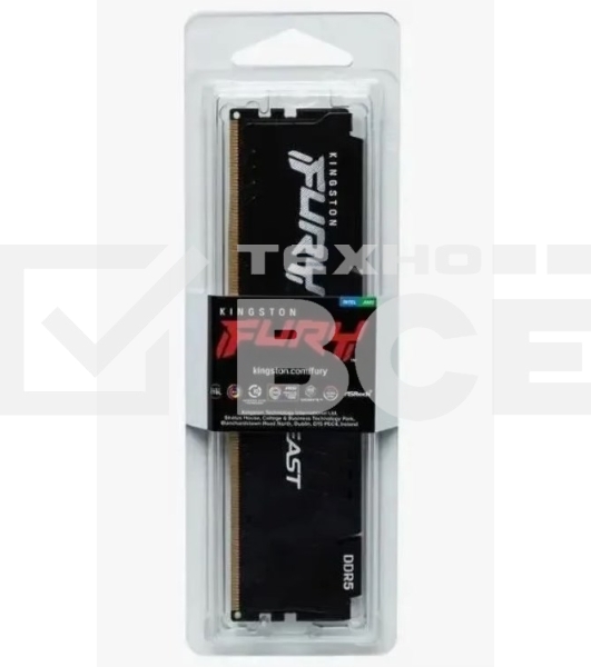Оперативная память Kingston Fury Beast, DDR5, 8GB (1x8GB), 5600MHz, CL36, с радиатором, черный
