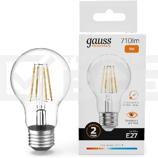 Лампа филам. Gauss Filament 9Вт цок.:E27 груша св.свеч.бел.теп. (упак.:10шт) (22219)