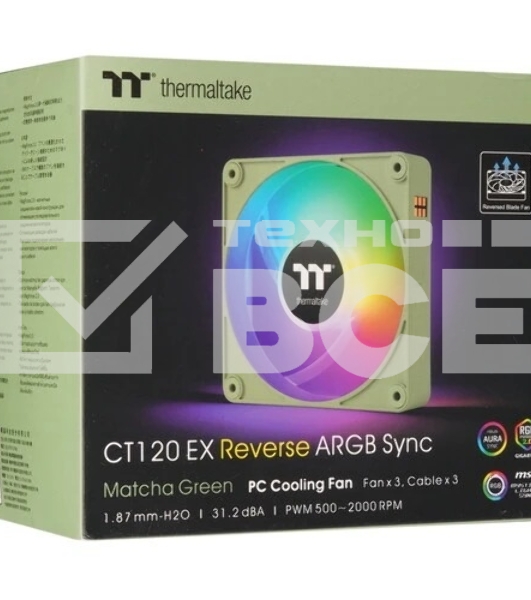 Комплект вентиляторов для корпуса Thermaltake CT120 EX Reverse ARGB Sync (3 шт.) зеленый, 120 мм, 2000 об/мин, 31.2 дБ, 4 pin