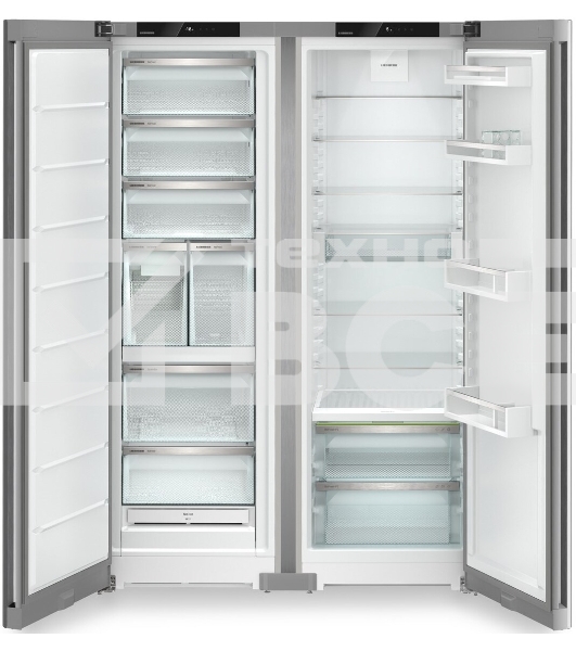 Холодильник Liebherr Комбинация XRFsf 5245-22 001(SFNsfd 5247-22 001 + SRBsfc 5220-22 001) серебристый двухкамерный 377/262л морозилка сбоку, Side by Side