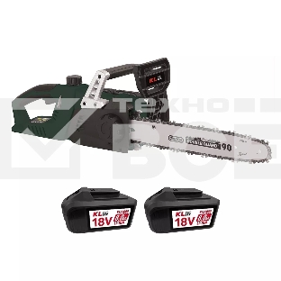 Профессиональная аккумуляторная цепная пила KLPRO KLBOM36B-80 (36В (2x18В), Li-ion-2шт 8,0А·ч, ЗУ 4,5А 7000об/мин, 14”)