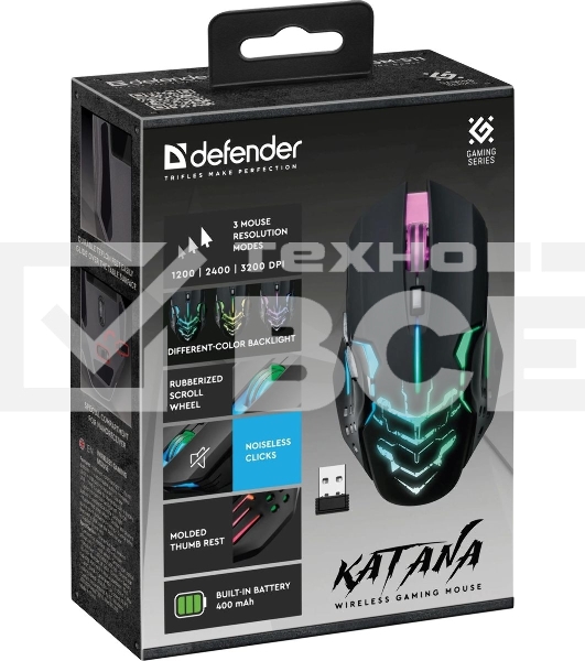 Мышь беспроводная Defender Katana GM-511 черный, 3200 dpi, радиоканал, USB, кнопки - 6