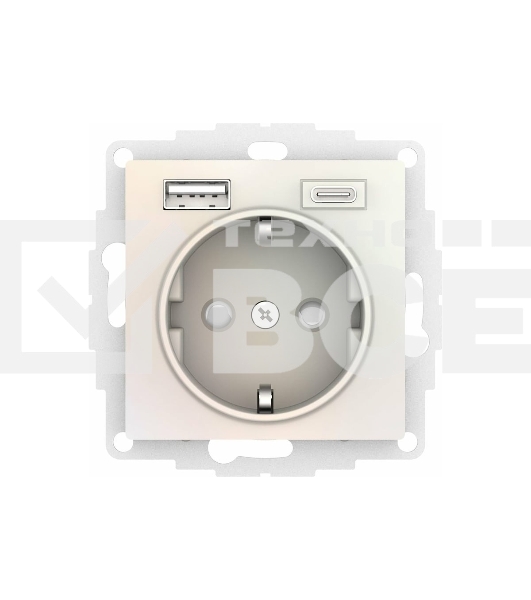 Розетка 16А с USB A+C (5В/2,4А/3 А, 2х5В/1,5А), мех SE AtlasDesign жемчуг
