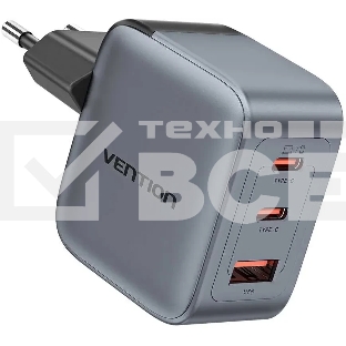 Сетевое зарядное устройство Vention на 3 порт USB С+C+A GaN 70W Серый