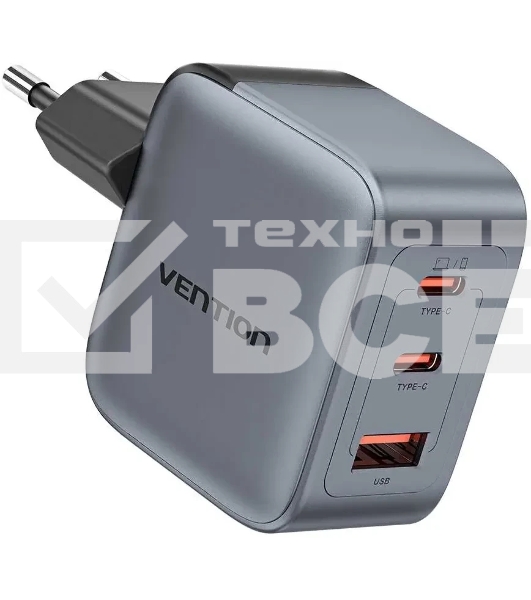 Сетевое зарядное устройство Vention на 3 порт USB С+C+A GaN 70W Серый