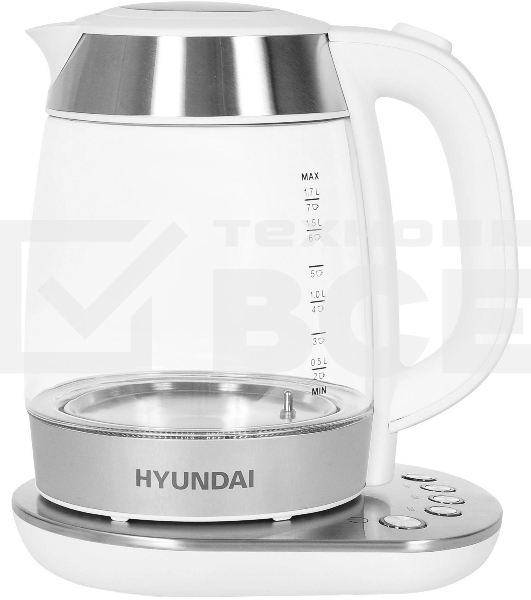 Чайник электрический Hyundai HYK-G4033 1.7л. 2200Вт белый/серебристый (корпус: стекло)