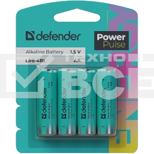Батарейка алкалиновая Defender LR6-4BL АА, блистер, 4 шт., PowerPulse