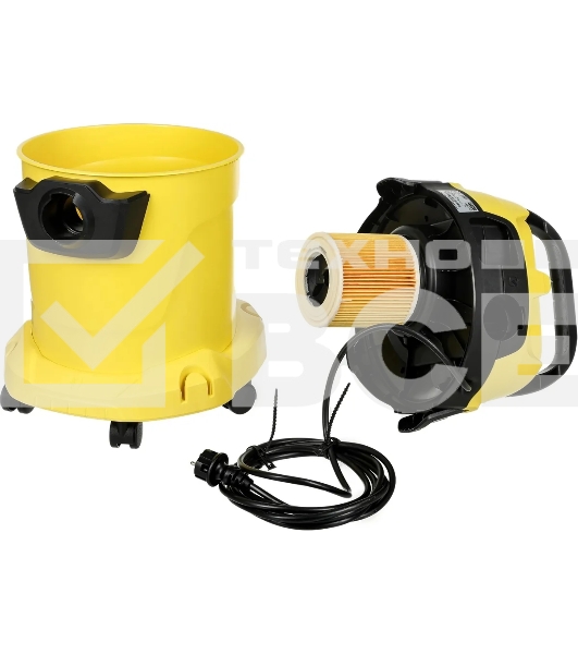 Строительный пылесос Karcher WD 3 P V-17/4/20 желтый, 1000 Вт, уборка сухая/сбор воды, пылесборник мешок/контейнер, 17 л