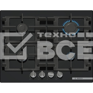 Поверхность газовая Bosch PNP6B6K40 Газ, 4.5х59x52 см, закаленное стекло, 4 конфорки, газ-контроль, автоподжиг, черный