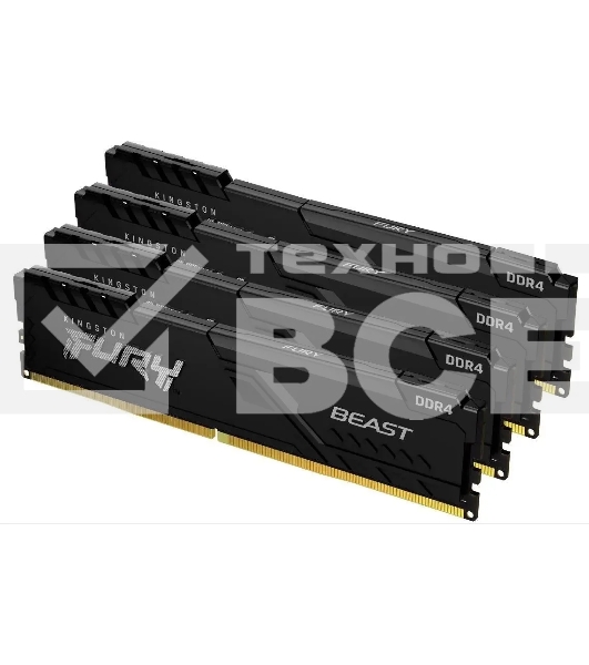 Оперативная память Kingston Fury Beast, DDR4, 128GB (4x32 GB), 3600 MHz, CL18, DIMM, с радиатором, чёрный