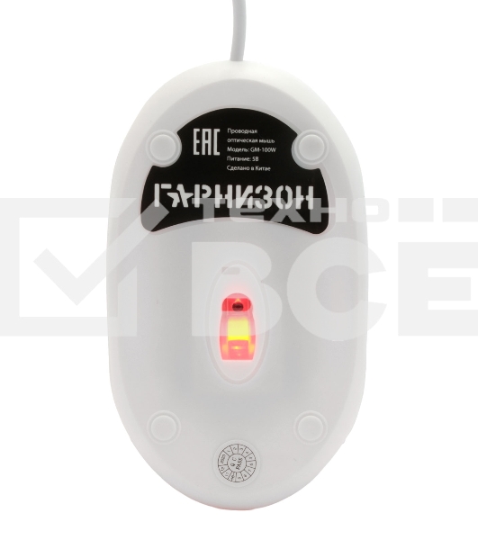 Мышь проводная Гарнизон GM-100W белый, 1000 dpi, USB, кнопки - 3