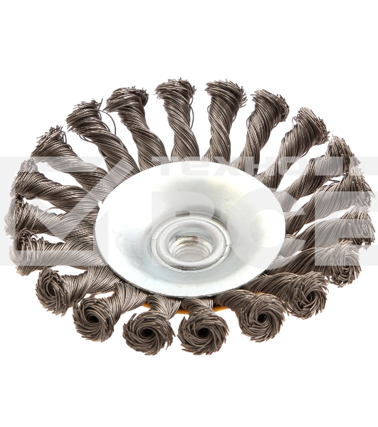 Щетка для УШМ Denzel 125 мм, М14, тарелка, крученая нержавеющая проволока 0,5 мм