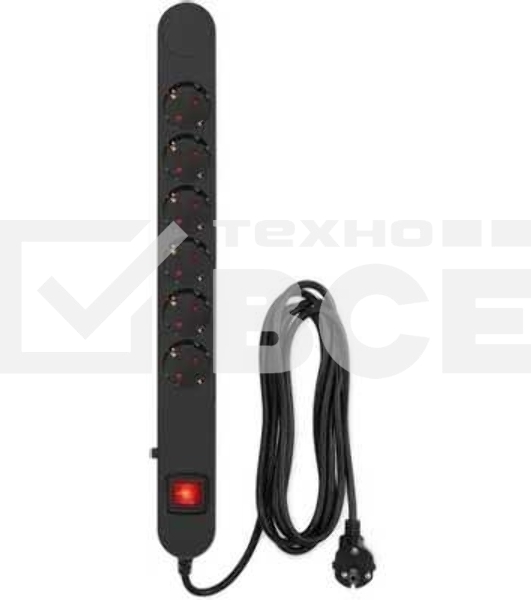 Сетевой фильтр Ippon NF-EU-3-10 3 м, 6 розеток, черный, коробка