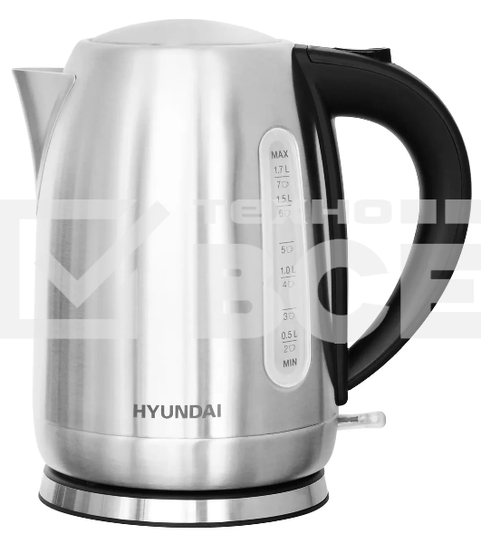 Чайник электрический Hyundai HYK-S2014 1.7л. 2000Вт серебристый/черный (корпус: нержавеющая сталь)
