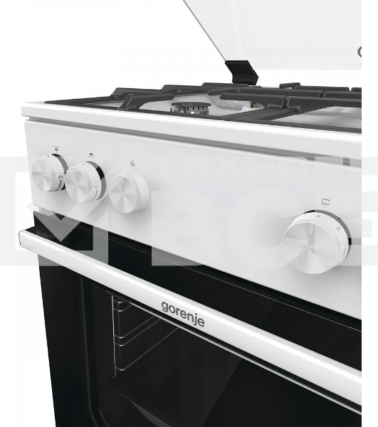Газовая плита Gorenje GG6A11WF, белый, автоматический электроподжиг варочной поверхности и духовки, чугунные решетки