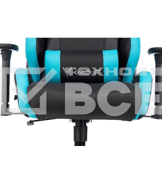 Кресло игровое Knight Thunder 5X черный/голубой эко.кожа крестов. металл
