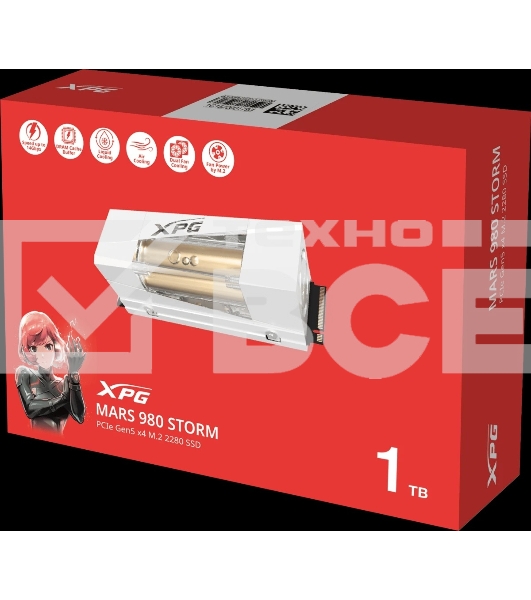 Накопитель SSD ADATA XPG MARS 980 STORM, 1000Gb, M.2(22x80мм), NVMe, PCIe 5.0 x4, 3D NAND, R/W 14000/10000Mb/s, IOPs 1 600 000/1 650 000, TbW 740, DWPD 0.4, with Heat Sink (5 лет)