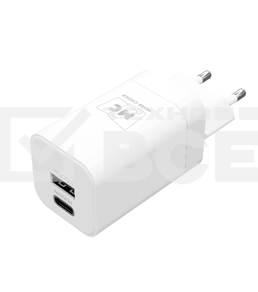 Сетевое зарядное устройство MORE CHOICE NC85i 1USB+1Type-C 3.0A PD 20W+QC3.0 для Lightning 8-pin Type-C, белый