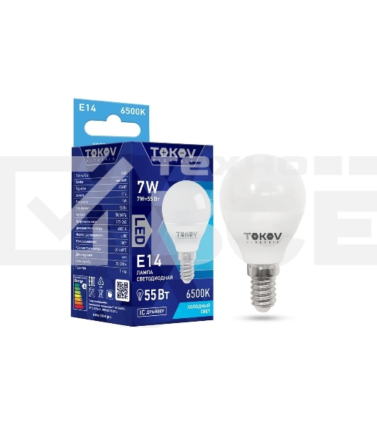 Лампа светодиодная TOKOV ELECTRIC 7Вт G45 6500К Е14 176-264В