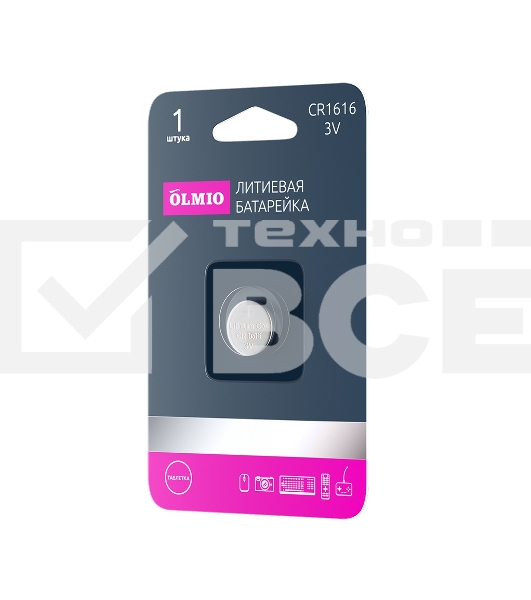 Литиевые батарейки OLMIO CR1616 01 (1 шт в блистере)