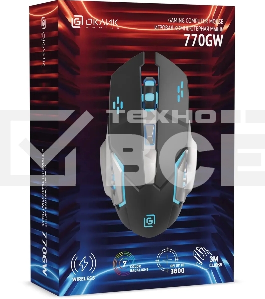 Мышь беспроводная Oklick 770GW черный, 3600 dpi, радиоканал, USB, кнопки - 6
