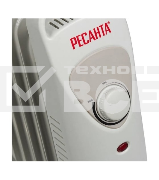 Масляный обогреватель Ресанта ОММ-7Н (7 секций) белый, 700 Вт, 10 м2, термостат 67/3/1