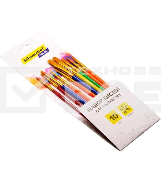 Набор кистей Silwerhof Color (набор 10шт) синтетика круглая №2,3/плоская №3,6,7,12/овальная №3,10