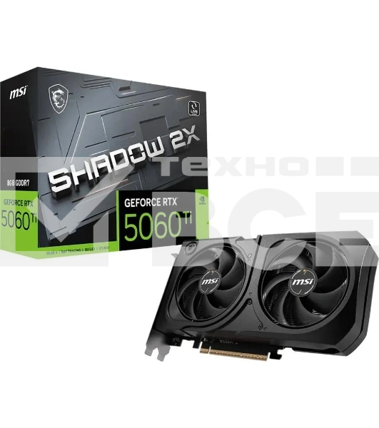 Видеокарта MSI PCI-E 5.0 RTX 5060 Ti 8G SHADOW 2X PLUS NVIDIA GeForce RTX 5060TI 8Gb 128bit GDDR7 2572/28000 HDMIx1 DPx3 HDCP Ret