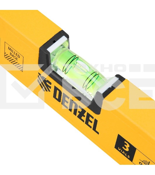 Уровень алюминиевый Denzel, магнит., фрезерованный, 3 глазка (1 зеркал.), 0,5 мм/м, 1000 мм