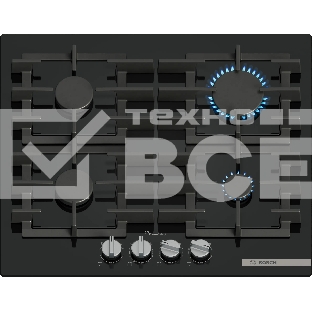 Газовая варочная панель Bosch 60 см, закаленное стекло, независимая, черная
