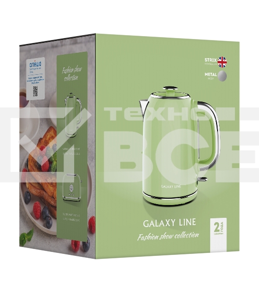 Чайник электрический Galaxy Line GL 0344, райская олива, металл, 2200 Вт, 1,7 л