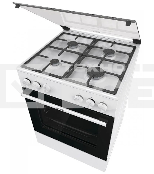 Газовая плита Gorenje GG6A11WF, белый, автоматический электроподжиг варочной поверхности и духовки, чугунные решетки