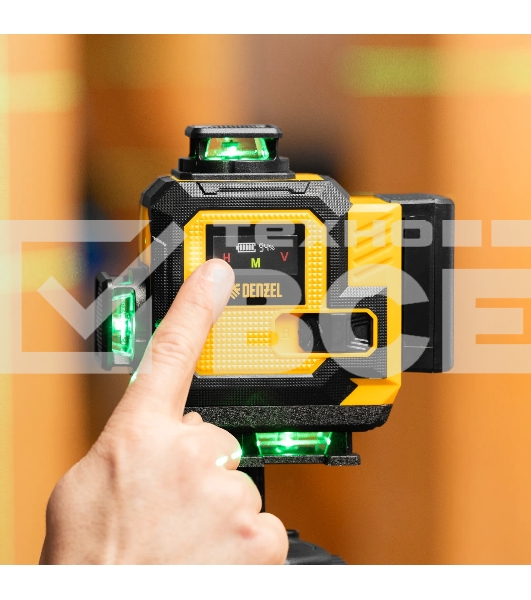 Лазерный уровень мультипризменный Denzel DLV 360-4T, 30 м, зеленый луч, Li-Ion 2,4 Aч, штатив