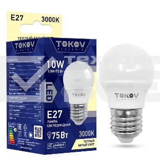 Лампа светодиодная TOKOV ELECTRIC 10Вт G45 3000К Е27 176-264В